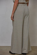 Knit Polyester Cotton Striped Wide Leg Pants