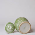 Medium Green and White Porcelain Country Peony Temple Jar