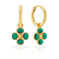 Berry Clover Hoop Earrings with Double Sided Charm - Malachite