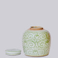 Scrolling Peony Green and White Porcelain Jar