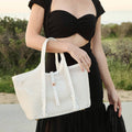 Malia Ivory Laser Cut Vegan Leather Tote Bag