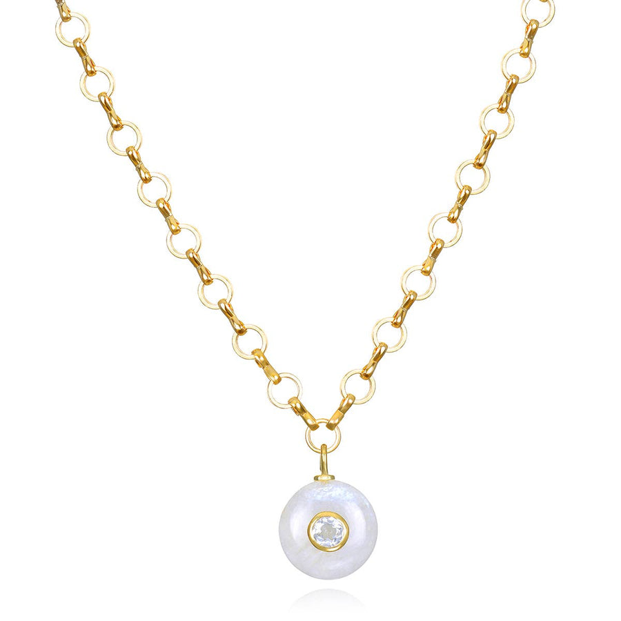 Rainbow Moonstone & White Topaz Petite Loop Necklace