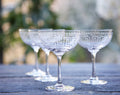 Set Of Six Crystal Champagne Saucers with Greek Key Design