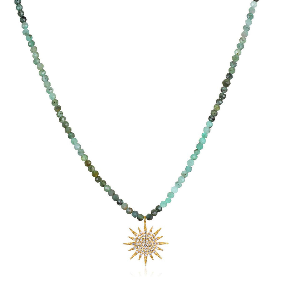 Gemstone Sunburst Rainbow Necklace - Emerald