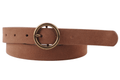 Round Brass Buckle Suede/Genuine Leather Belt|Minimalist