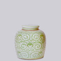 Scrolling Peony Green and White Porcelain Jar