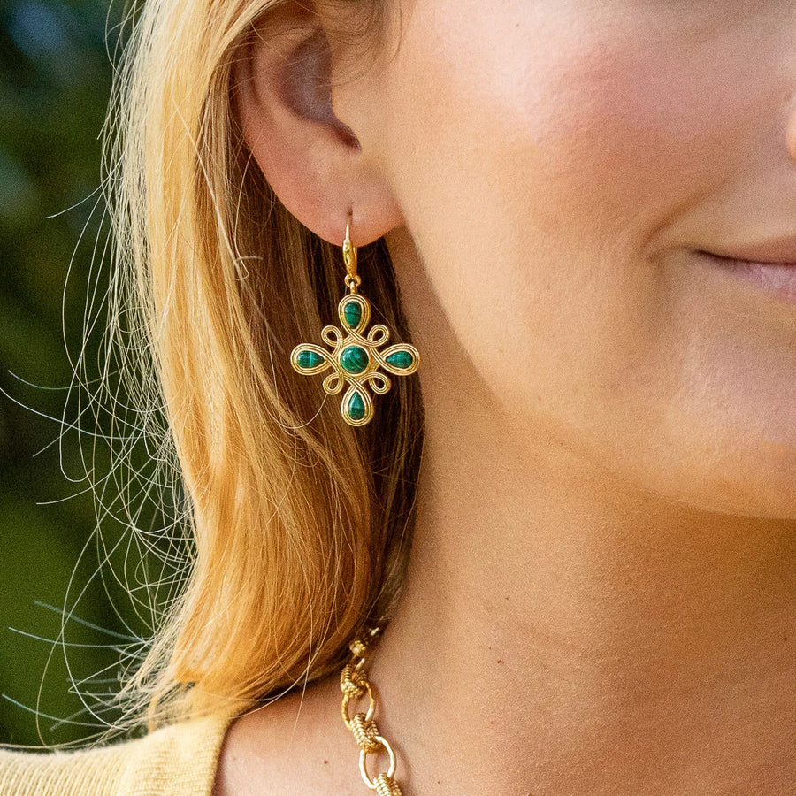 Monique Gem Dangle Earrings - Malachite