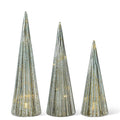 Sage Green Mercury Glass Ribbed LED Trees w/Timer