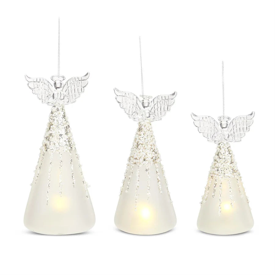 Frosted & Beaded Glass LED Angels with Timer