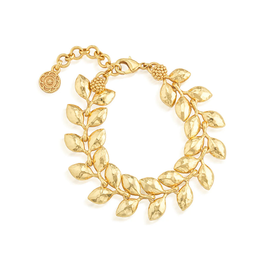 Golden Laurel Link Bracelet, 7"+2" - Gold