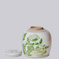 Peony Landscape Green and White Porcelain Jar