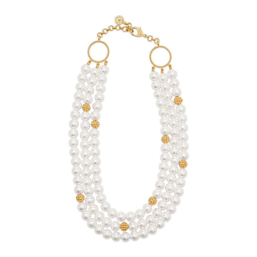 Berry & Bead Triple Strand Necklace, 18"+2'' - Pearl