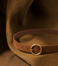 Round Brass Buckle Suede/Genuine Leather Belt|Minimalist