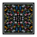 100% Silk Scarf Botanical Black Floral Bandana 17x17