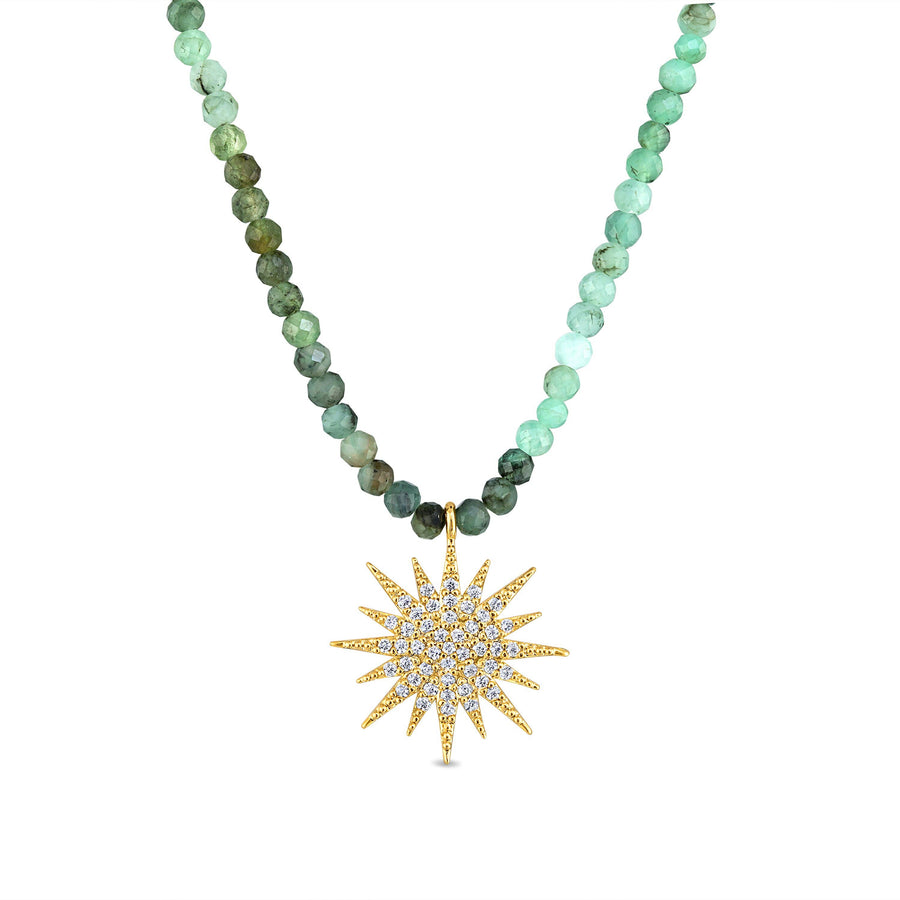 Gemstone Sunburst Rainbow Necklace - Emerald