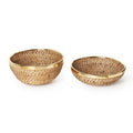 Round Hand Woven Rattan Bowl With Brass Rim