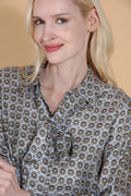 100% Silk Twill Printed Shirt Blouse with Tie