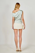 A-Symmetrical Off The Shoulder Satin Top