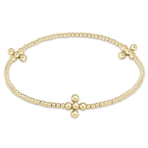 Signature Cross Gold Pattern 2mm Bead Bracelet - Classic Beaded Signature Cross Gold - 3mm Bead Gold