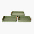 Monaco Green Faux Seagrass Rectangle Tray w/ Bamboo Handles
