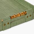 Monaco Green Faux Seagrass Rectangle Tray w/ Bamboo Handles
