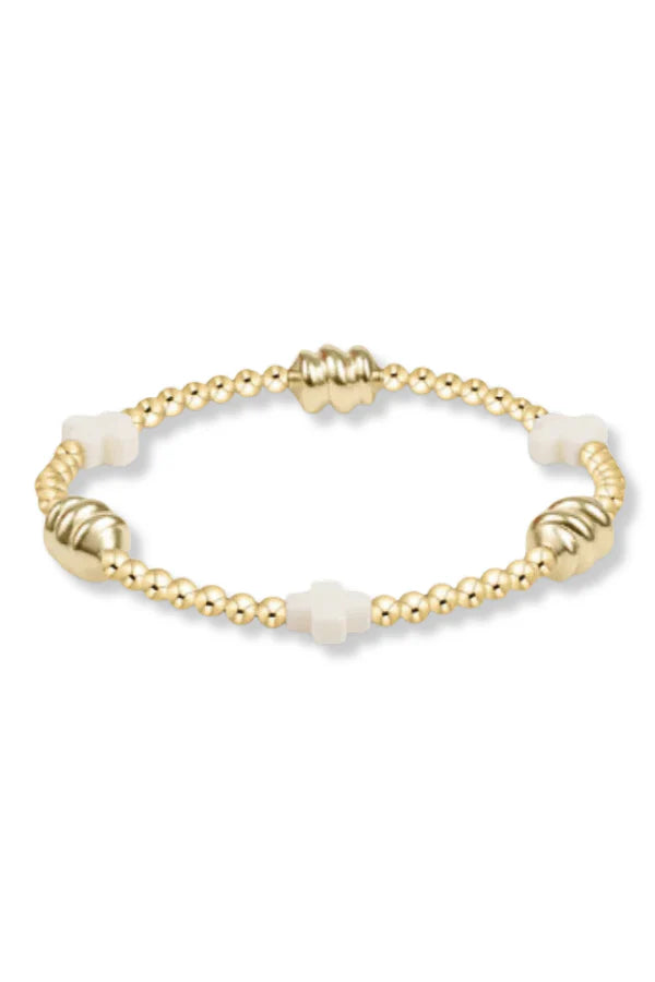 Signature Cross Admire Gold Pattern 3mm Bead Bracelet - Off-White