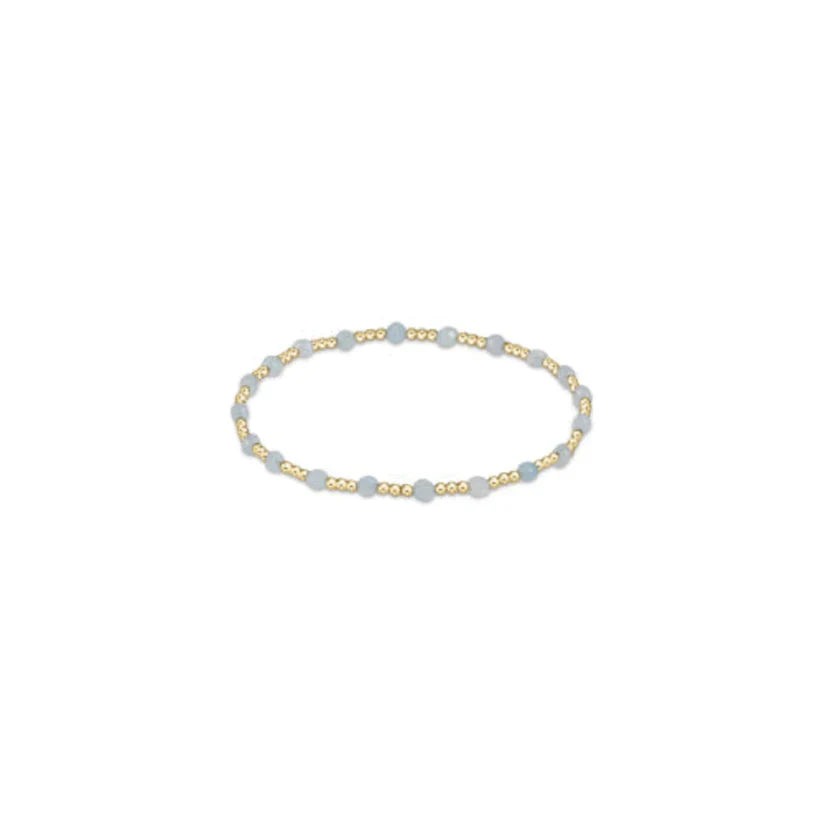 Gemstone Gold Sincerity Pattern 3mm Bead Bracelet- Aquamarine