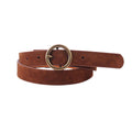 Round Brass Buckle Suede/Genuine Leather Belt|Minimalist