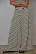 Knit Polyester Cotton Striped Wide Leg Pants