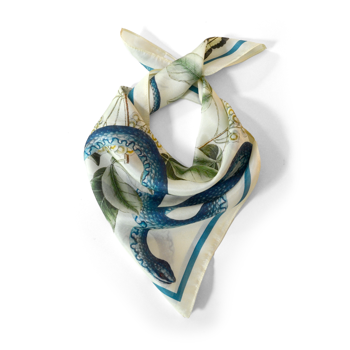 100% Silk Scarf Blue Snake and Butterfly Summer Bandana – One Fish