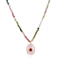 Triple Gemstone Beaded Choker-Tourmaline, Garnet & Rose Qtz