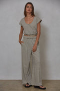 Knit Polyester Cotton Striped Wide Leg Pants