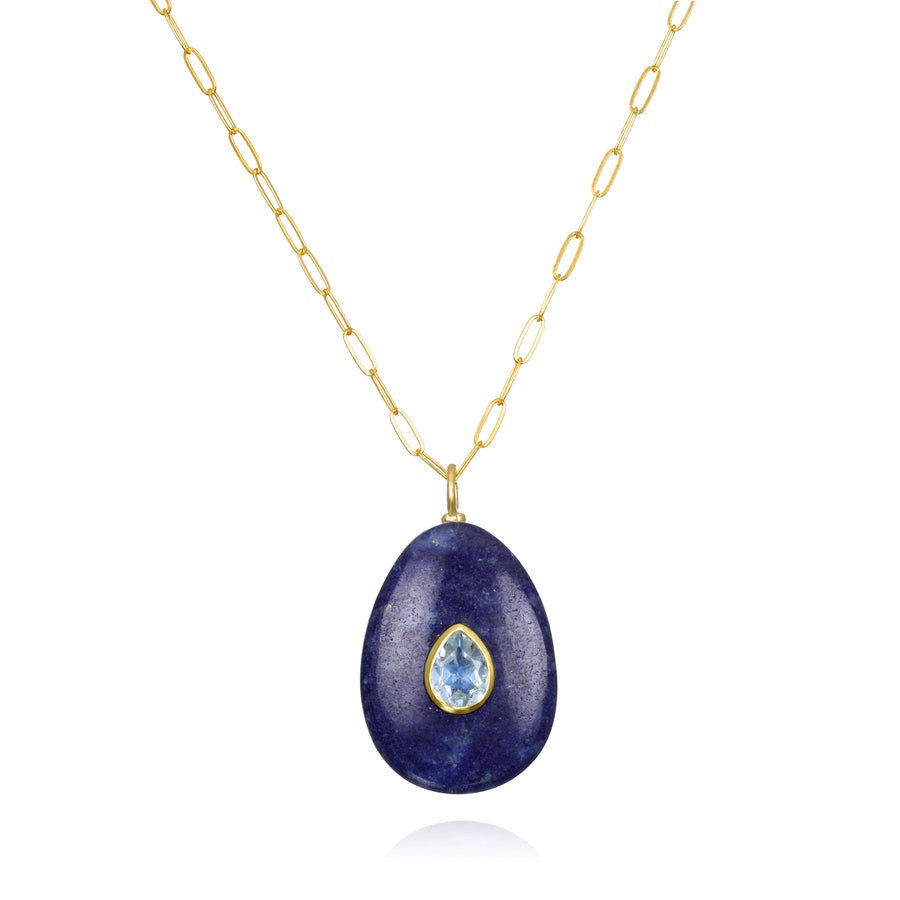 Lapis and Blue Topaz Pear Pendant Necklace