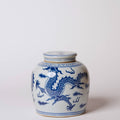 Dancing Dragons Blue and White Porcelain Round Jar