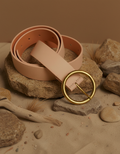 Round Brass Buckle Suede/Genuine Leather Belt|Minimalist