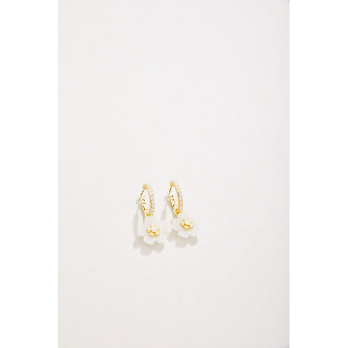 Yarrow Flower Earrings White Opal