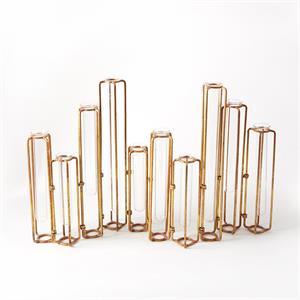 Set of 10 Hinged Flower Vases with Antiqued Gold Finish