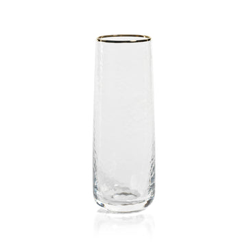 Negroni Hammered Stemless Flute - Clear with Gold Rim