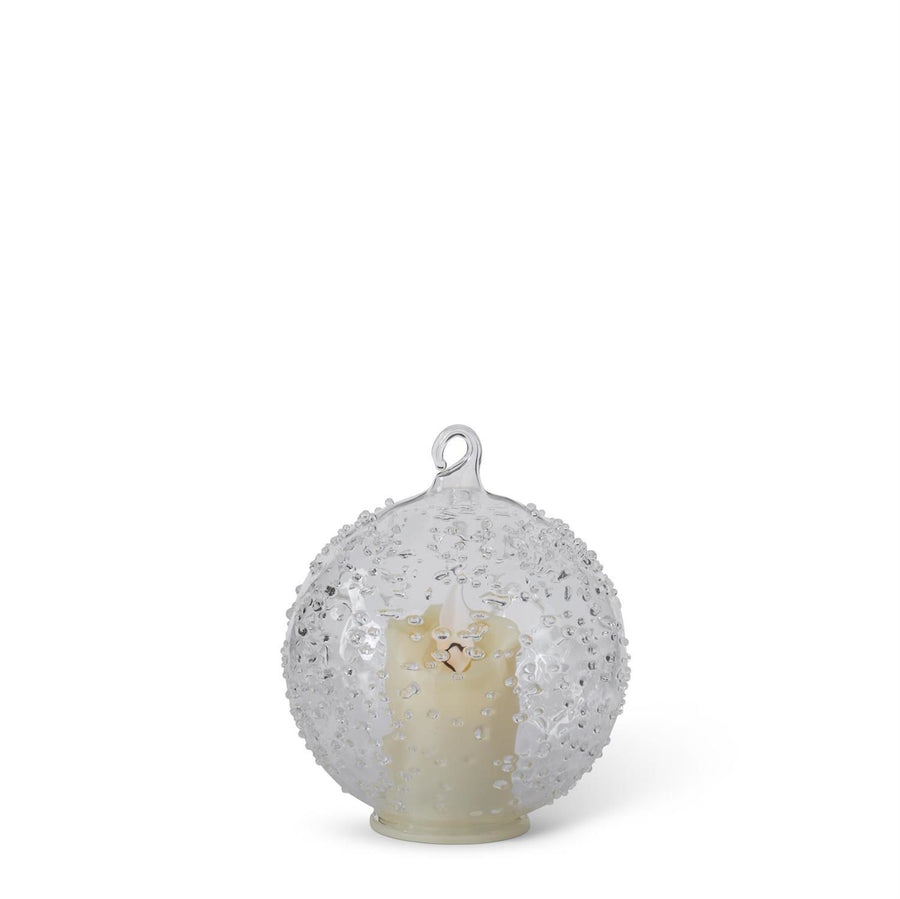 LED Textured Clear Glass Candle Ornament w/ Timer