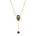 Scarab Lariat Necklace - Gold/Blue Labradorite/Black Agate