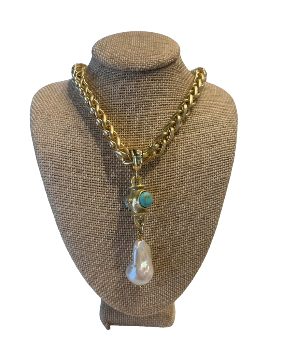 Turquoise Barrel Drop Necklace