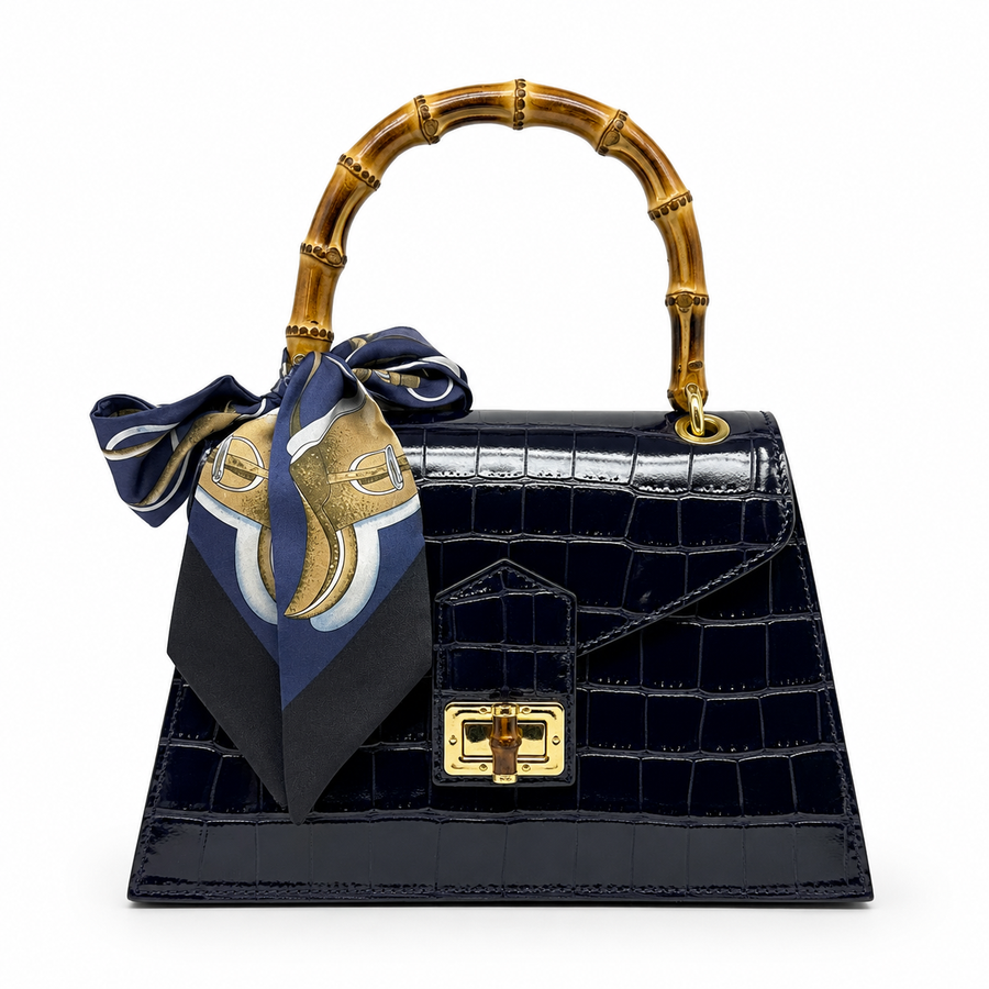 GF1925 - LUXURY ITALIAN CROCCO LEATHER BAMBOO HANDLE BAG