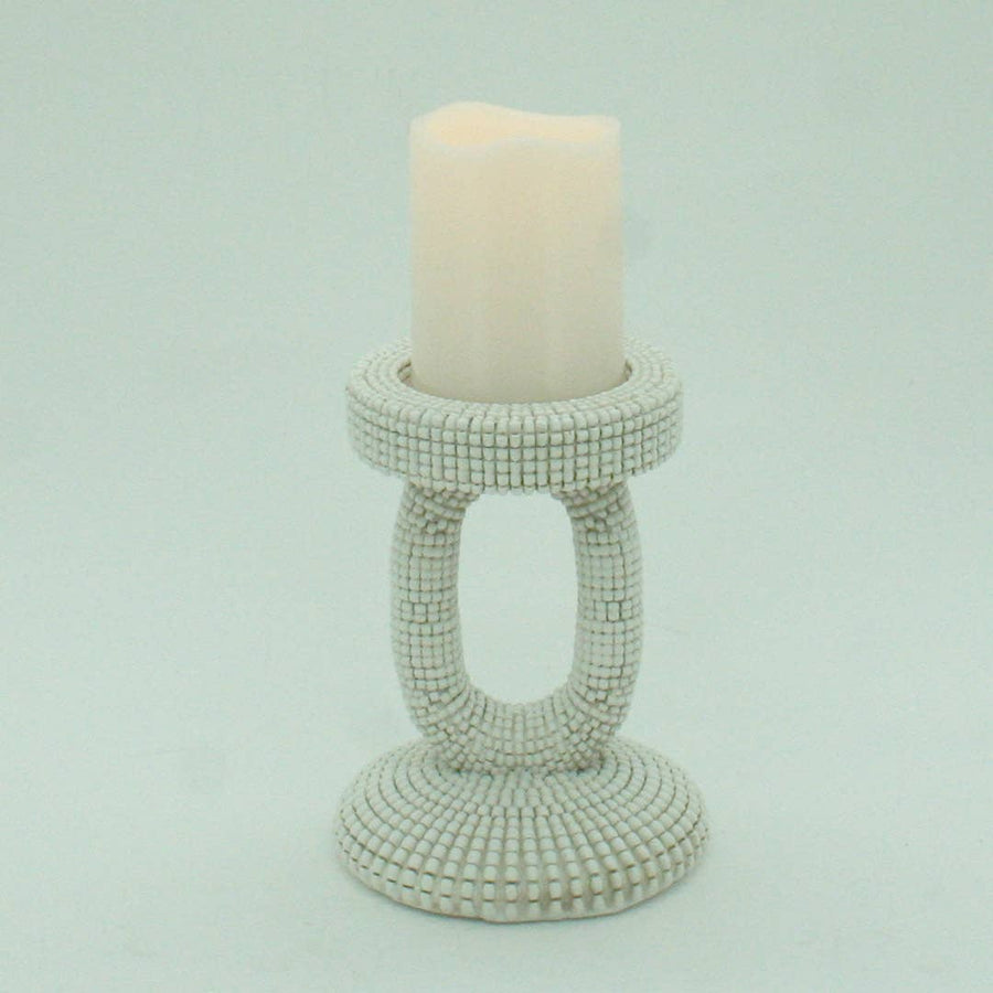 Small Faux Ivory Bead Candle Holder