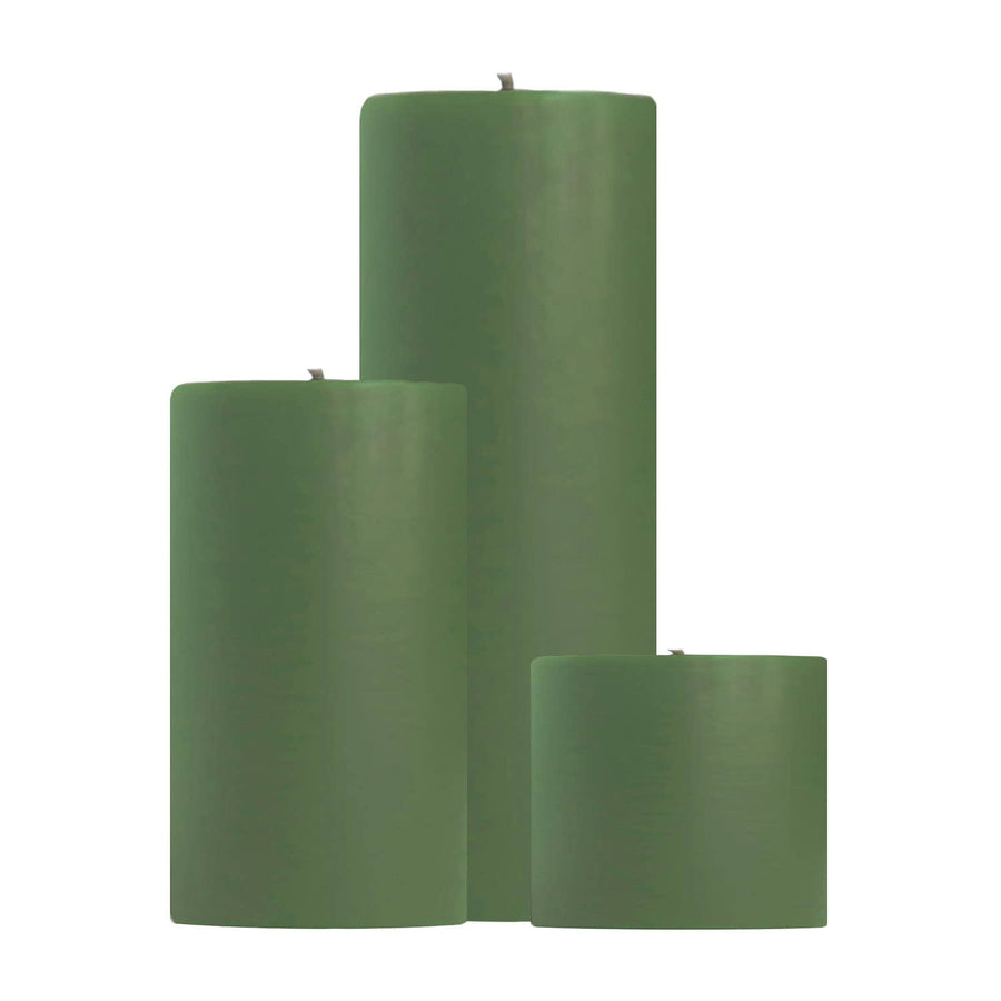 Colonial Green Unscented Pillar Candles - 3x3", 3x6", 3x9"