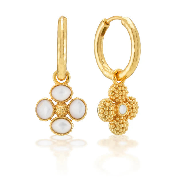 Berry Clover Hoop Earrings with Double Sided Charm - MOP