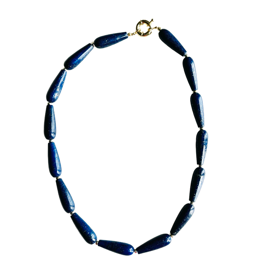 Large Blue Lapis Teardrop Beaded Necklace - Limited Edition
