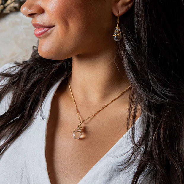 Lily Charm Necklace, 16"+2" - Clear Quartz