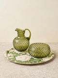 Large Hobnail Glass Bowl | Moss Green | Decorative Dish