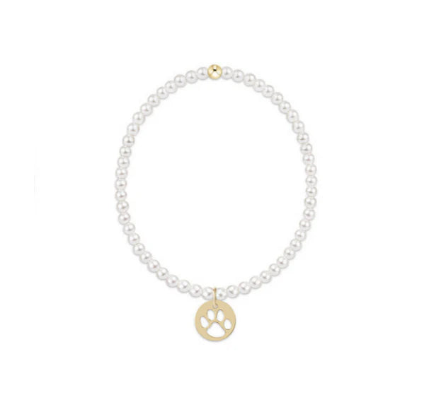 Classic Pearl 3mm Bracelet - Paw Print Gold Charm