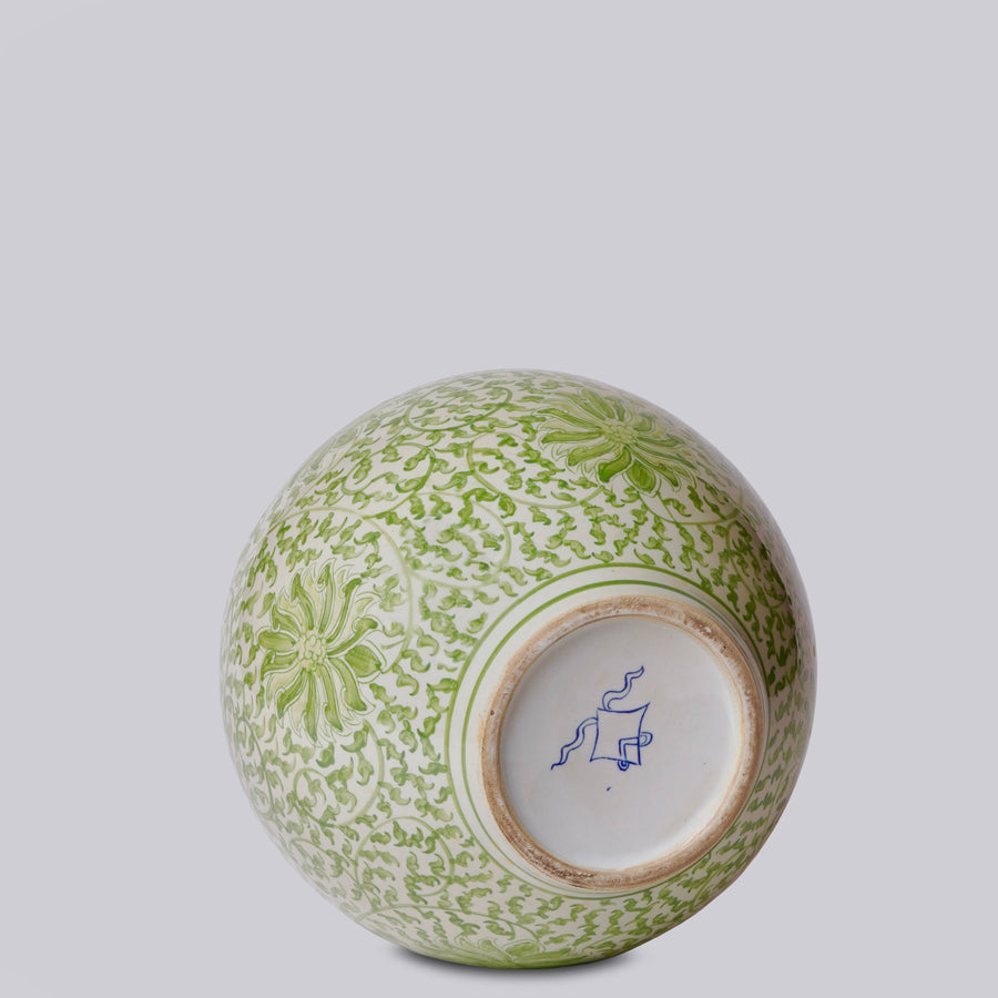 Green and White Porcelain Scrolling Lotus Globe Vase